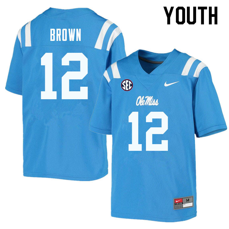 Youth #12 Jakivuan Brown Ole Miss Rebels College Football Jerseys Sale-Powder Blue